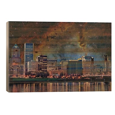 Portland, Oregon Elephant's Trunk Nebula Skyline Print On Wood by 5by5collective - Multi-Color