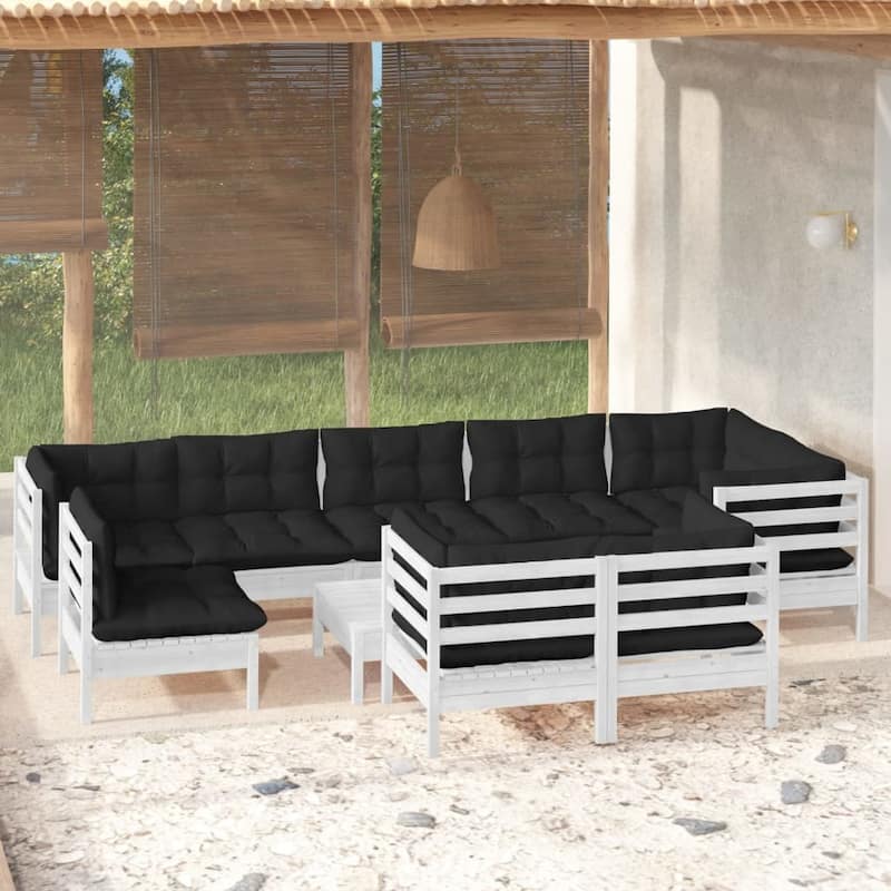 vidaXL Solid Pinewood Patio Lounge Set 10 Piece with Cushions Multi Colors - 25" x 25" x 24.6"