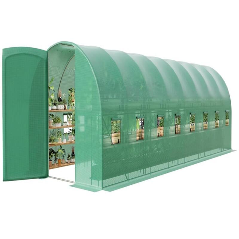 28x10x7.5 FT Walk-in Tunnel Greenhouse with Swing Door & 16 Vent Windows - W300*D850*H228cm - W300*D850*H228cm