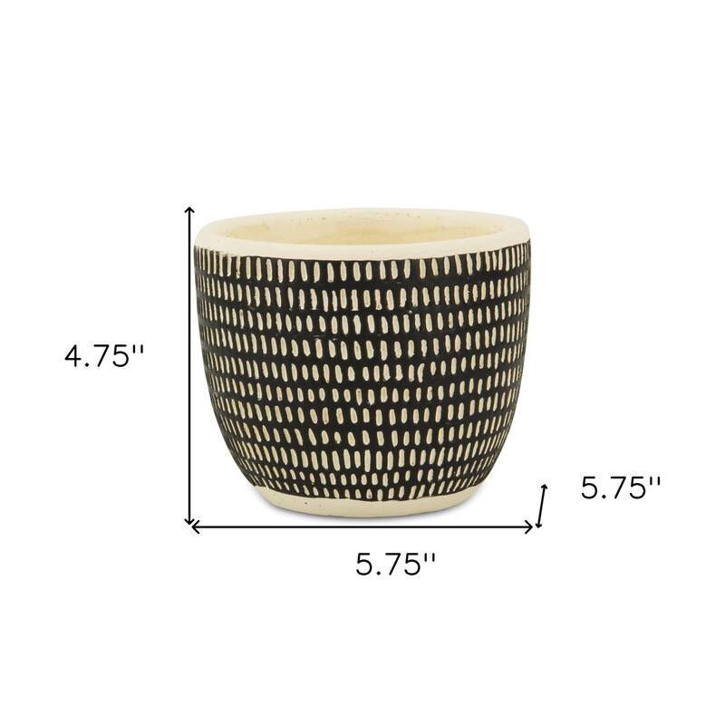 HomeRoots Black And White Ceramic 39 Ounce Dotted Round Distressed Pot Planter - 5.75 in. x 4.75 in. x 5.75 in.