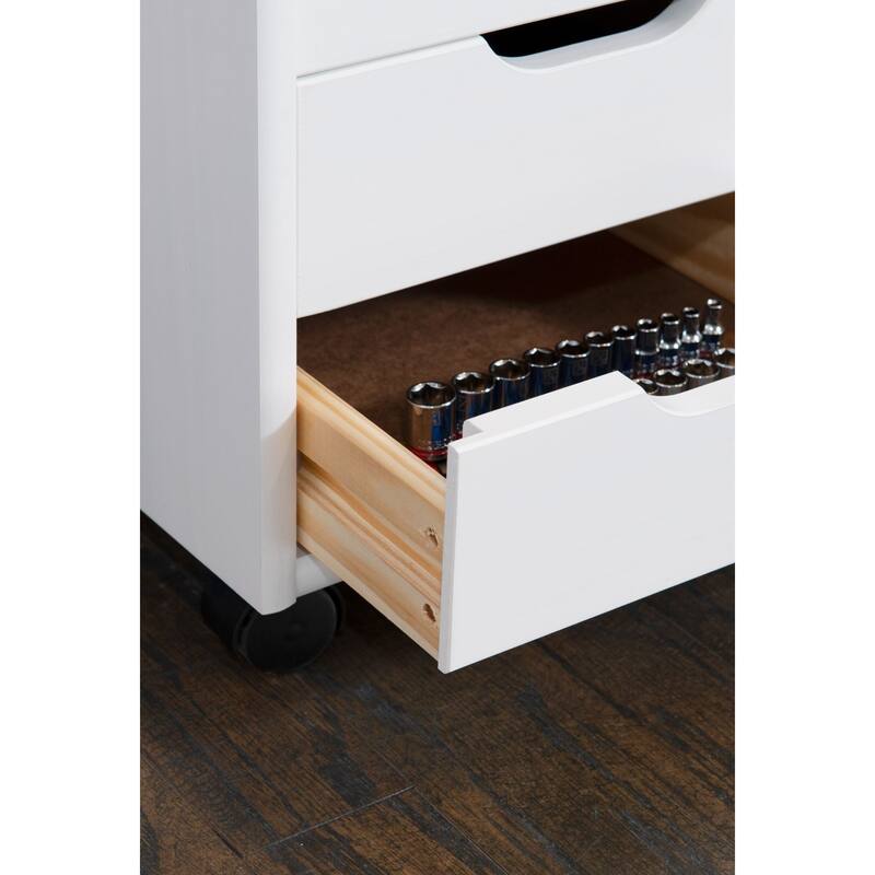 26” White Rolling Storage Cabinet with 6 Drawer