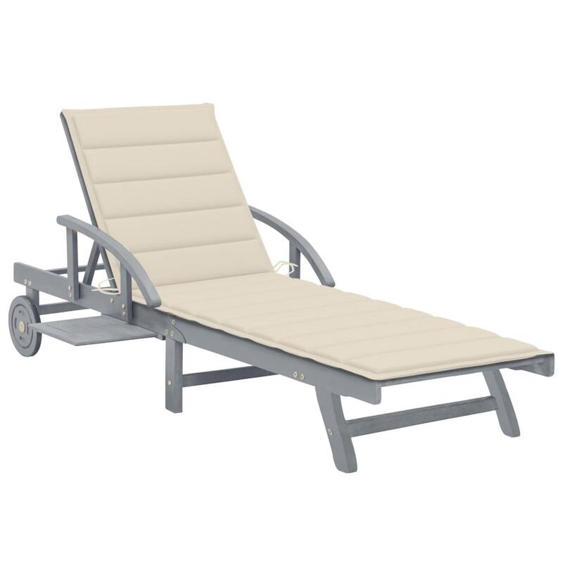 Kaye Outdoor Sun Lounger, 79 Inch Gray Acacia Wood, Cream Polyester