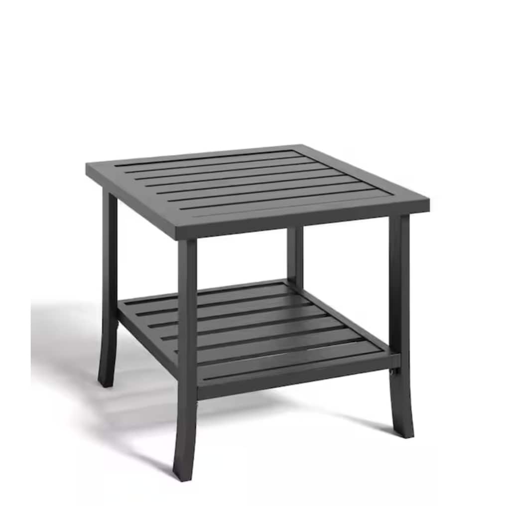 Square Black Metal Side Table, 2-Tier - 19x19x18"