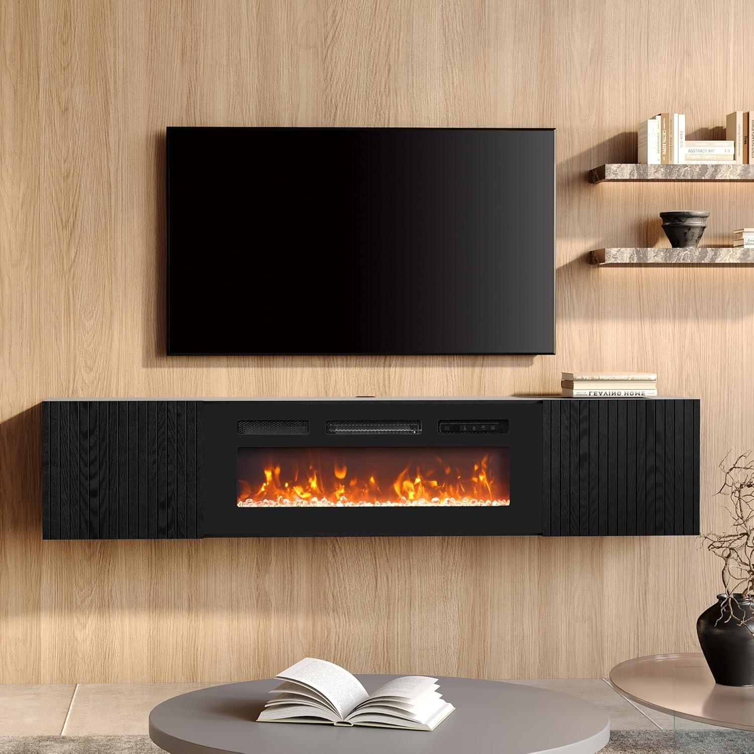 Floating electric fireplace tv stand discount