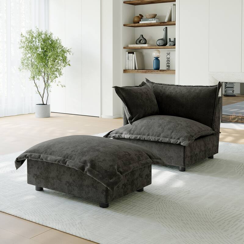 Casual 40"W Oversized Soft Comfy Cloud Chenille Chaise Lounge with Ottoman