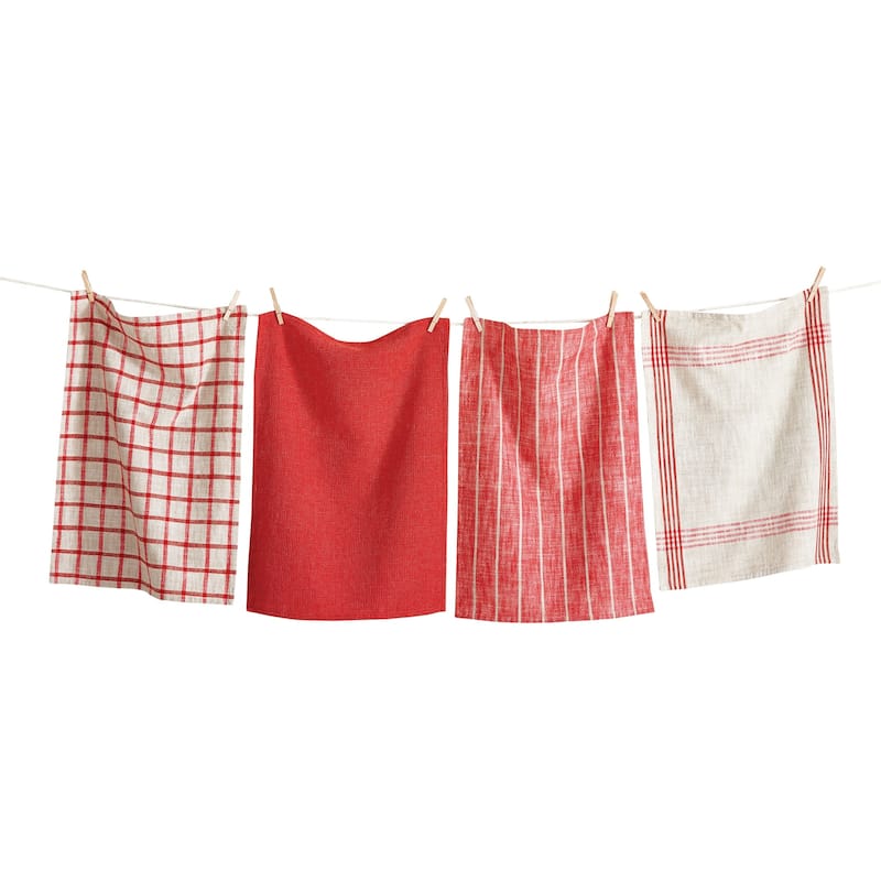 Canyon Woven Dishtowel Set of 4 Red Multi Cotton Kitchen Towels Machine Wash 26x18 Everyday Use