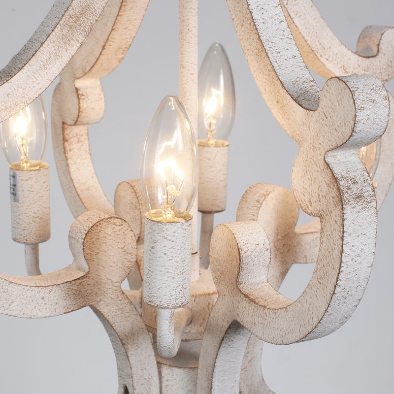 4-Light 14.56-inch Wooden Lantern Rustic Chandeliers for Entryway Hallway