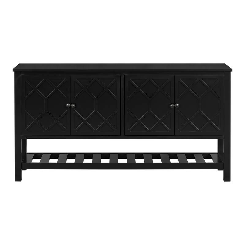 59.8" Storage Console Tables with 4 Doors and Bottom Shelf, Farmhouse Entryway Table Sofa Table with Rubber Wood Legs - Black