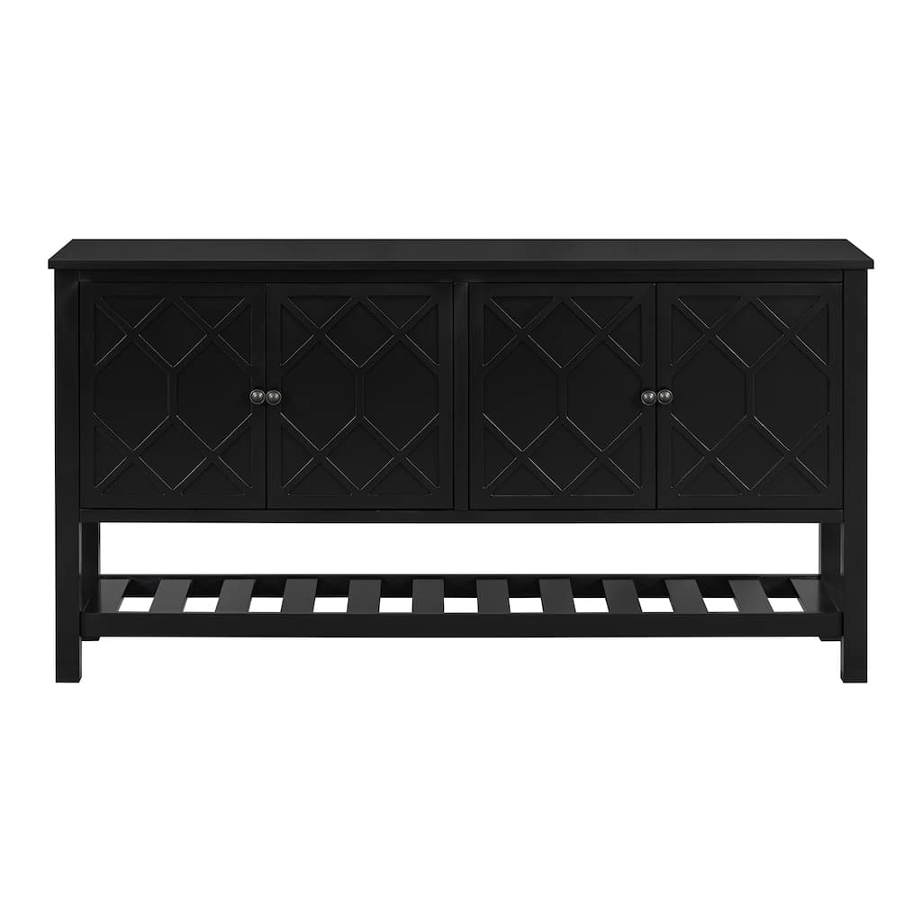 59.8" Storage Console Tables with 4 Doors and Bottom Shelf, Farmhouse Entryway Table Sofa Table with Rubber Wood Legs