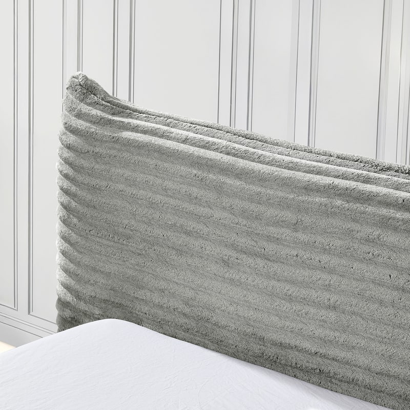 Queen Size Upholstered Platform Bed with Decorative Curved Headboard and Solid Wood Frame