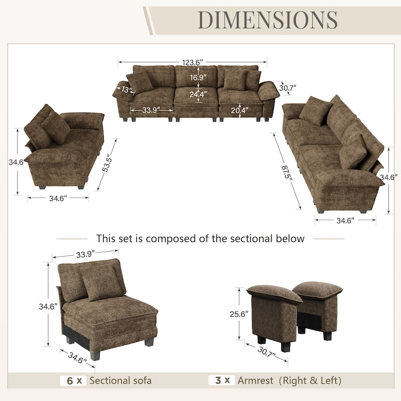 MAISON ARTS Chenille & Corduroy Modular Sectional Sofa Set, Comfy 5/6/7-Seat Living Room Couch with 3-Seater or Loveseat