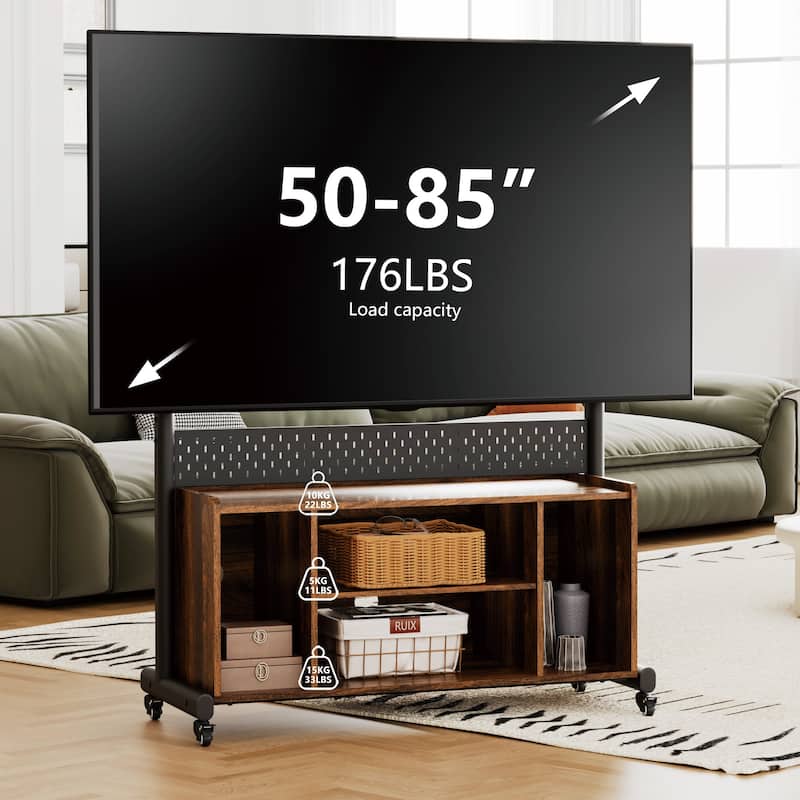 FITUEYES Sturdy Rolling TV Stand with Wheels for 50-85 Inch TVs with Open Shelves