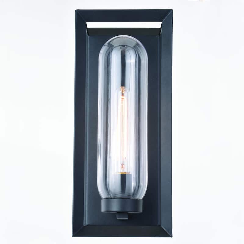 Pullman 1 Light Black Modern Industrial Outdoor Wall Sconce Clear Glass - 6.5-in W x 15.5-in H x 6.75-in D