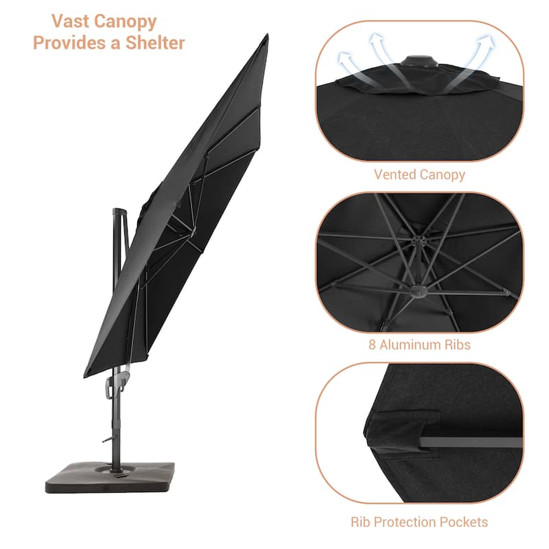 BONOSUKI Outdoor 11.5x9FT Cantilever Patio Umbrella 360 Rotation w/Base