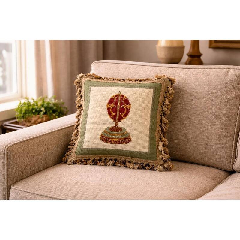17" x 17" Red Faberge Egg Easter Needlepoint/Petit Point Pillow