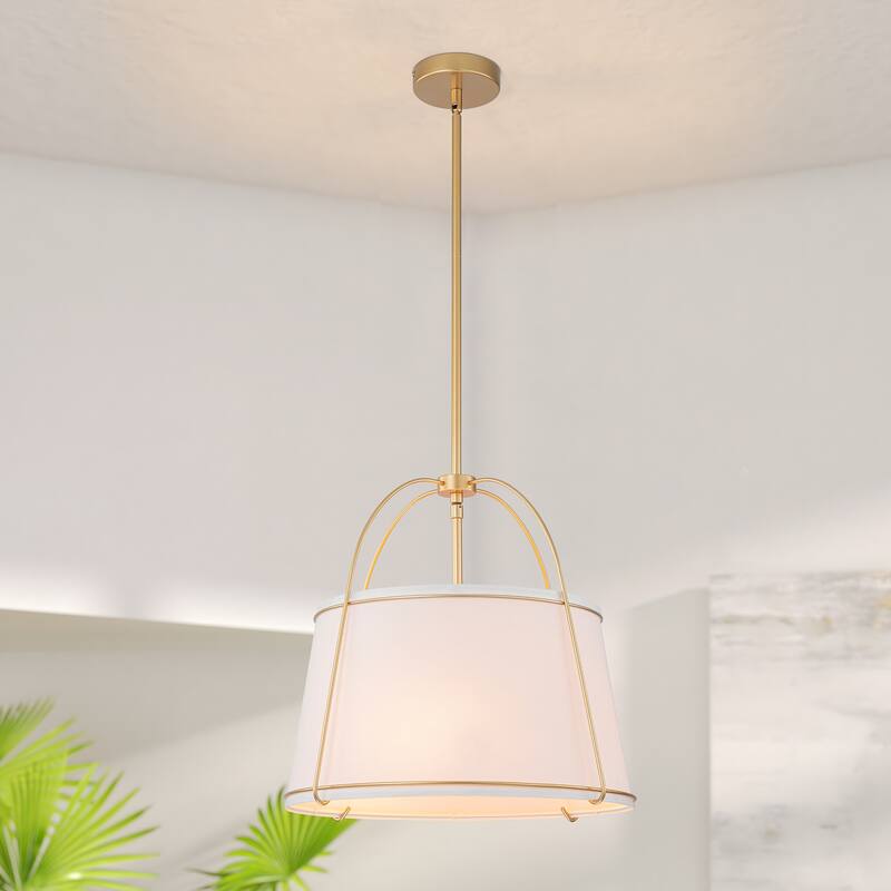 Starsky 3-Light Modern Dimmable Chandelier with Drum-shaped Fabric Shade