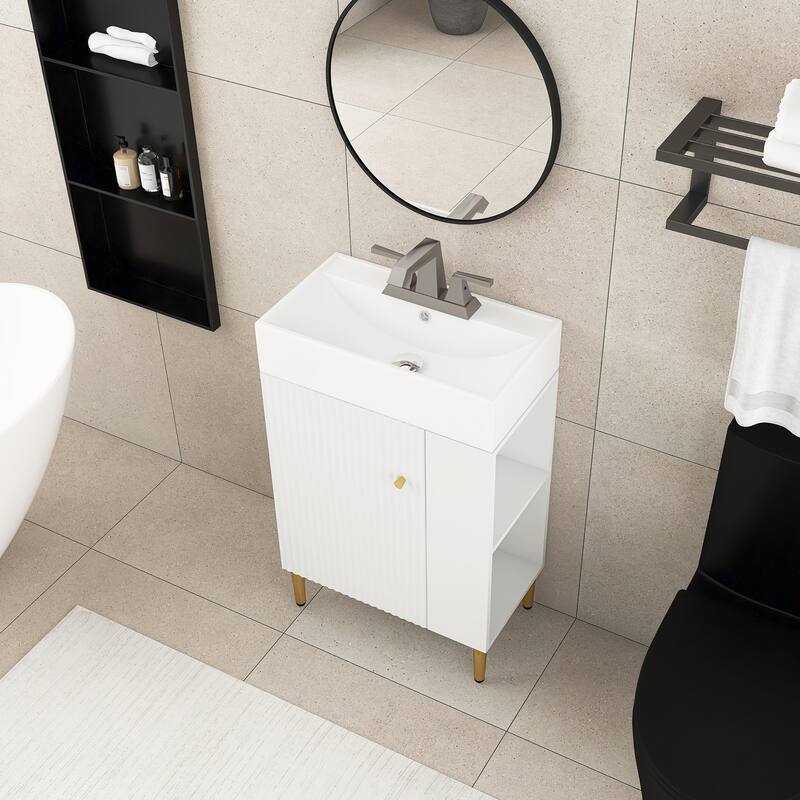 21.6 in. Freestanding Bath Vanity in White with White Ceramic Top