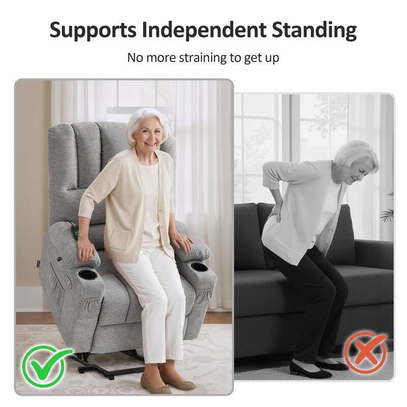 Power Lift Recliner Chair for Elderly, Massage and Heat, Faux Leather & Fabric