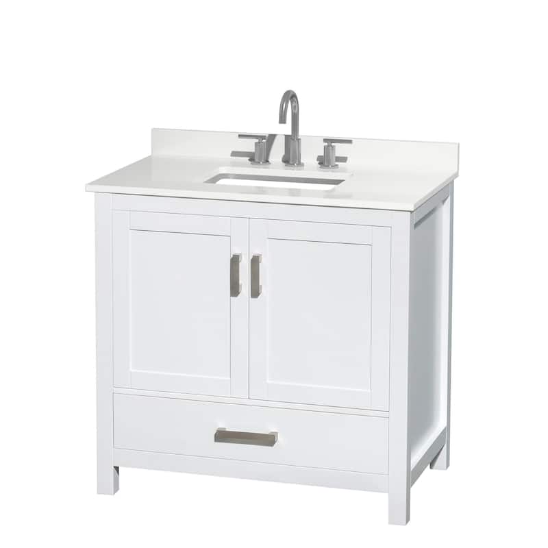 Wyndham Collection WCS141436S-QTZ-US3MXX Sheffield 36" Free Standing - White / White Quartz Top / Brushed Chrome Hardware