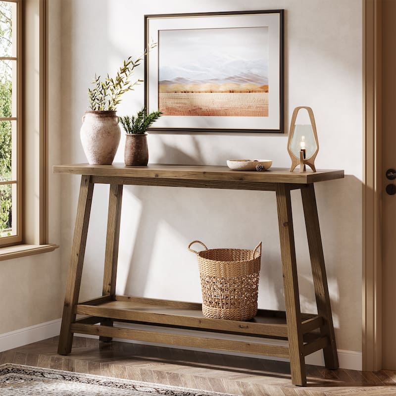Solid Wood Console Table, 2-Shelf Entryway Table with Storage, Behind Couch Sofa Table Hallway Foyer Accent Table