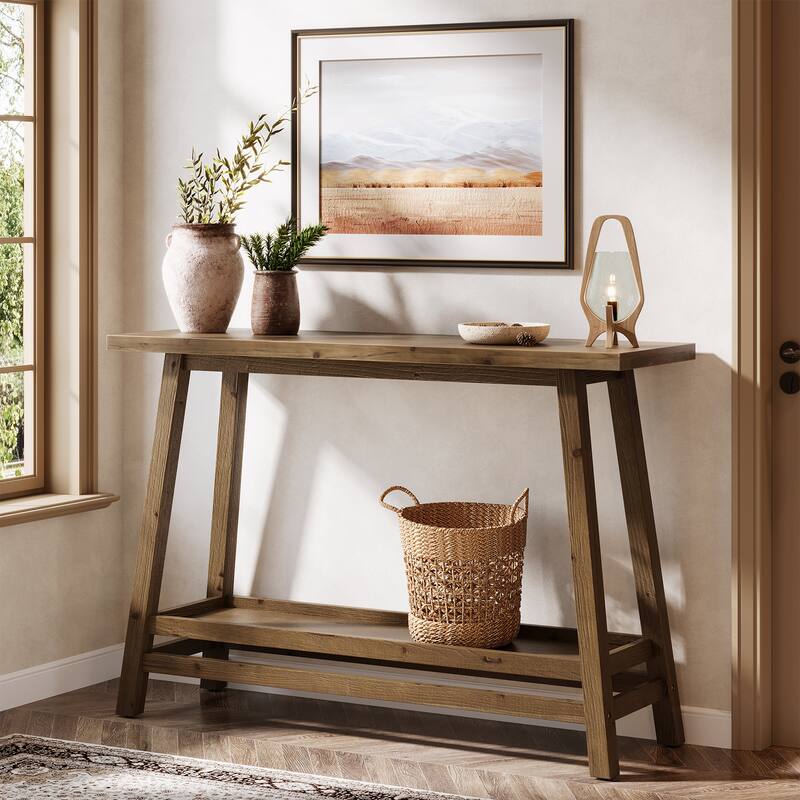 Solid Wood Entryway Table, Console Table with Storage Shelves, Behind Couch Sofa Table Hallway Foyer Accent Side Table