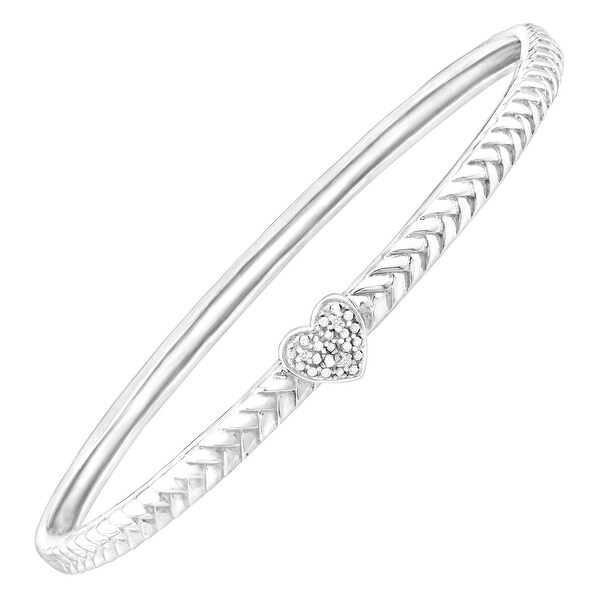 Heart Bangle Bracelet With Diamonds In Sterling Silver On Heart Bangle Bracelet With Diamonds In Sterling Silver