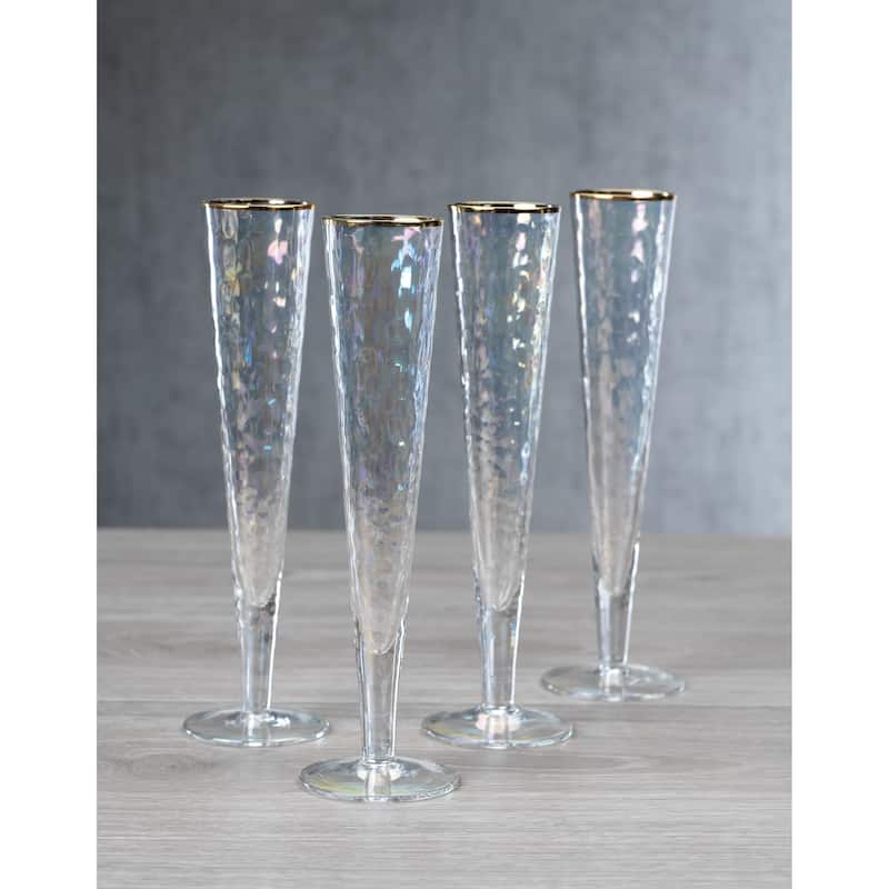 Kampari Slim Champagne Flutes with Gold Rim, Set of 4