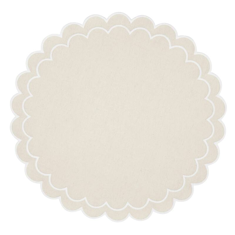 Scalloped Cotton Placemats (Set of 4) - Layered Wavy Edge Round Table Placemats for Dining, Entertaining & Everyday Table, 15"
