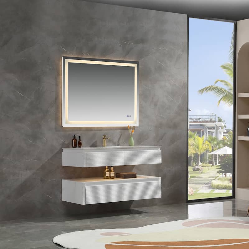 Modland 36''/48'' Floating Bathroom Vanity with ETL-Certified LED Lighting, Soft-Close Drawers & Waterproof, White