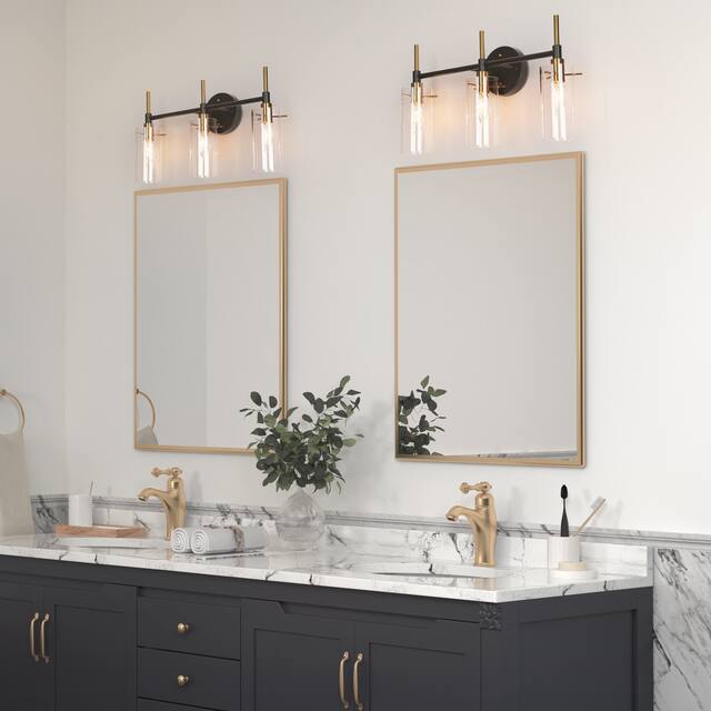 Alva Black Gold 3-Light Modern Vanity Lights Bathroom Light Fixture with Cylinder Shades - 19.5" L x 6" W x 11" H