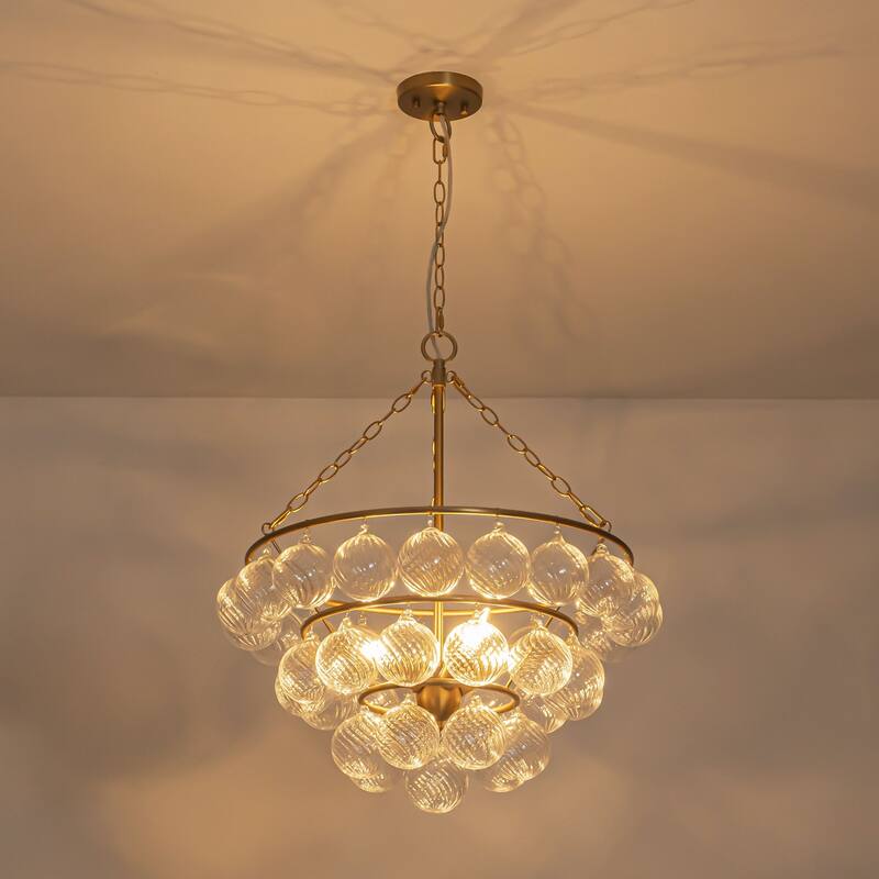 4-Light Modern Gold Bubble Clear Ribbed Glass Cluster Golbe Chandelier - 22.83 in. W x 25.98 in. H x 22.83 in. D