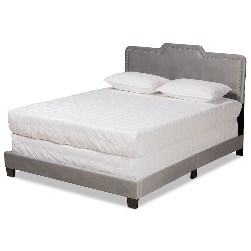 Benjen Modern Glam Velvet Fabric Upholstered Panel Bed - Grey - Queen