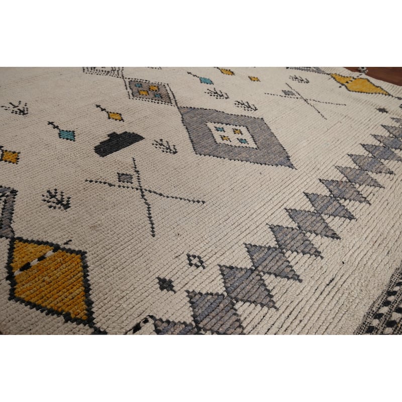 Geometric Moroccan Area Rug Hand-Knotted Wool Carpet - 6'8"x 11'0"