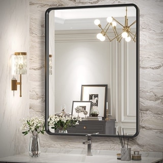 Black Bathroom Mirror for Wall, 20 x 28 Inch Rectangluar Black Metal ...