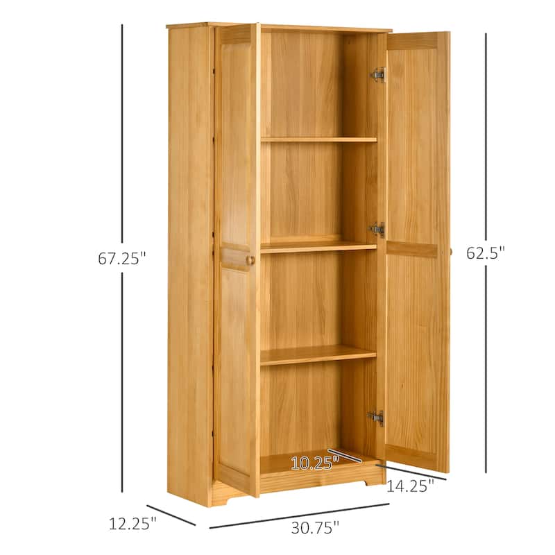 HOMCOM 67" Pinewood Kitchen Pantry Storage Cabinet