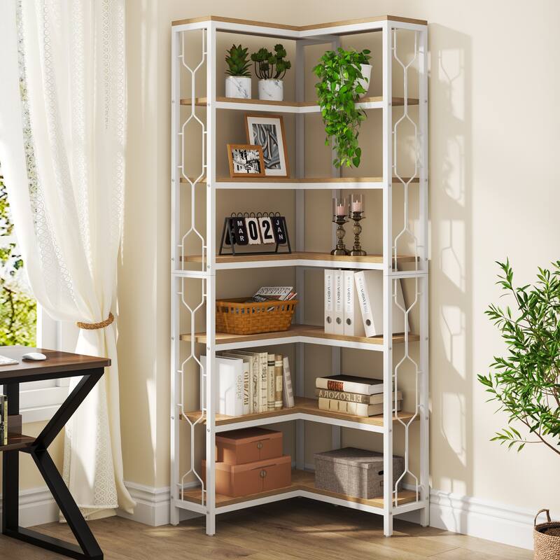 7-Tier Industrial Corner Bookshelf