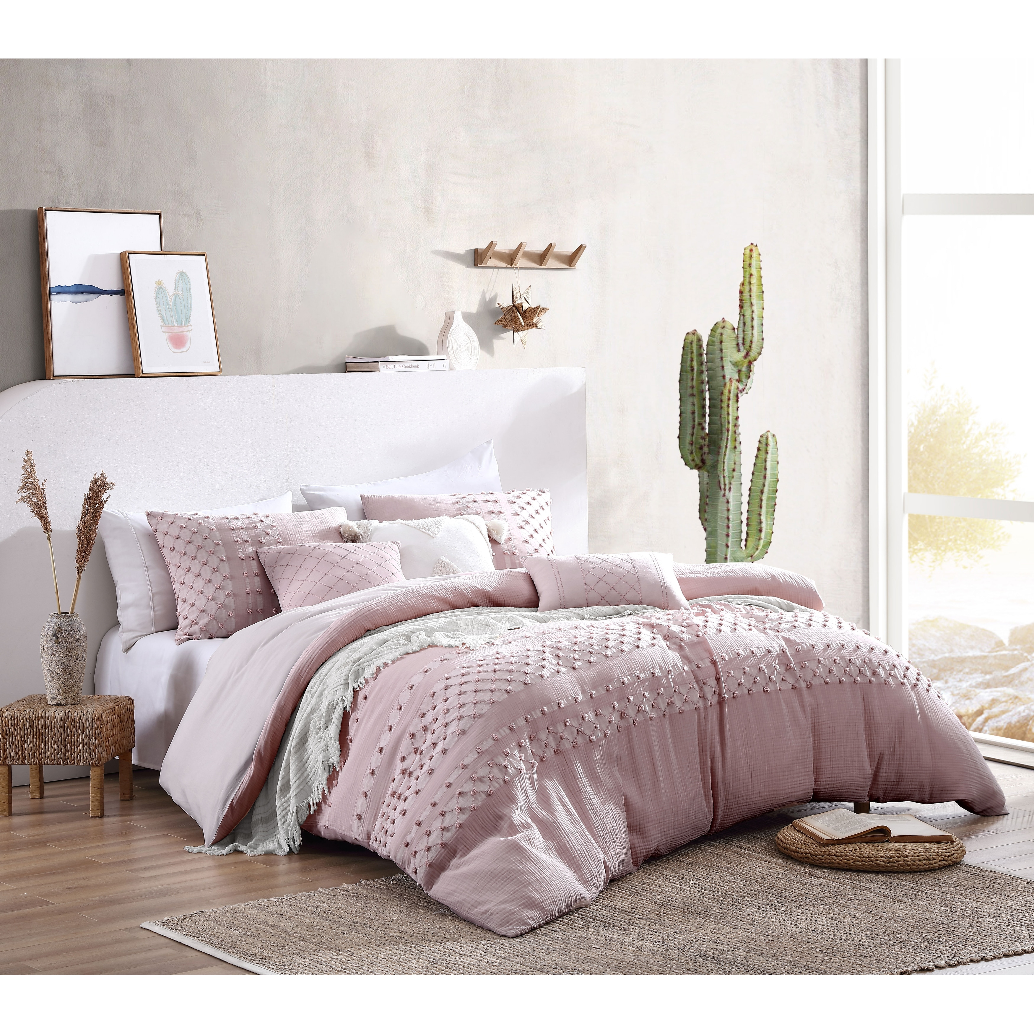 Cotton Pom Pom Tufted Layla 5-Piece Comforter Set with Decorative Pillows