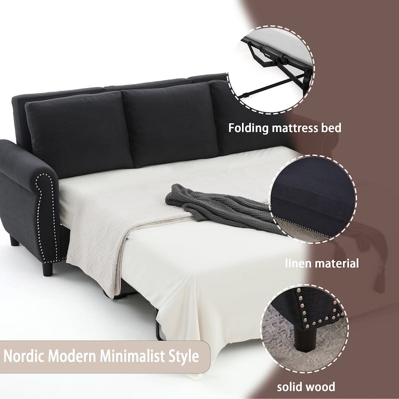 Sleeper Sofa Daybed, Pull Out Couch with Mattress, 3-in-1 Seater Upholstery Sectional Couches Convertible Sofa Bed