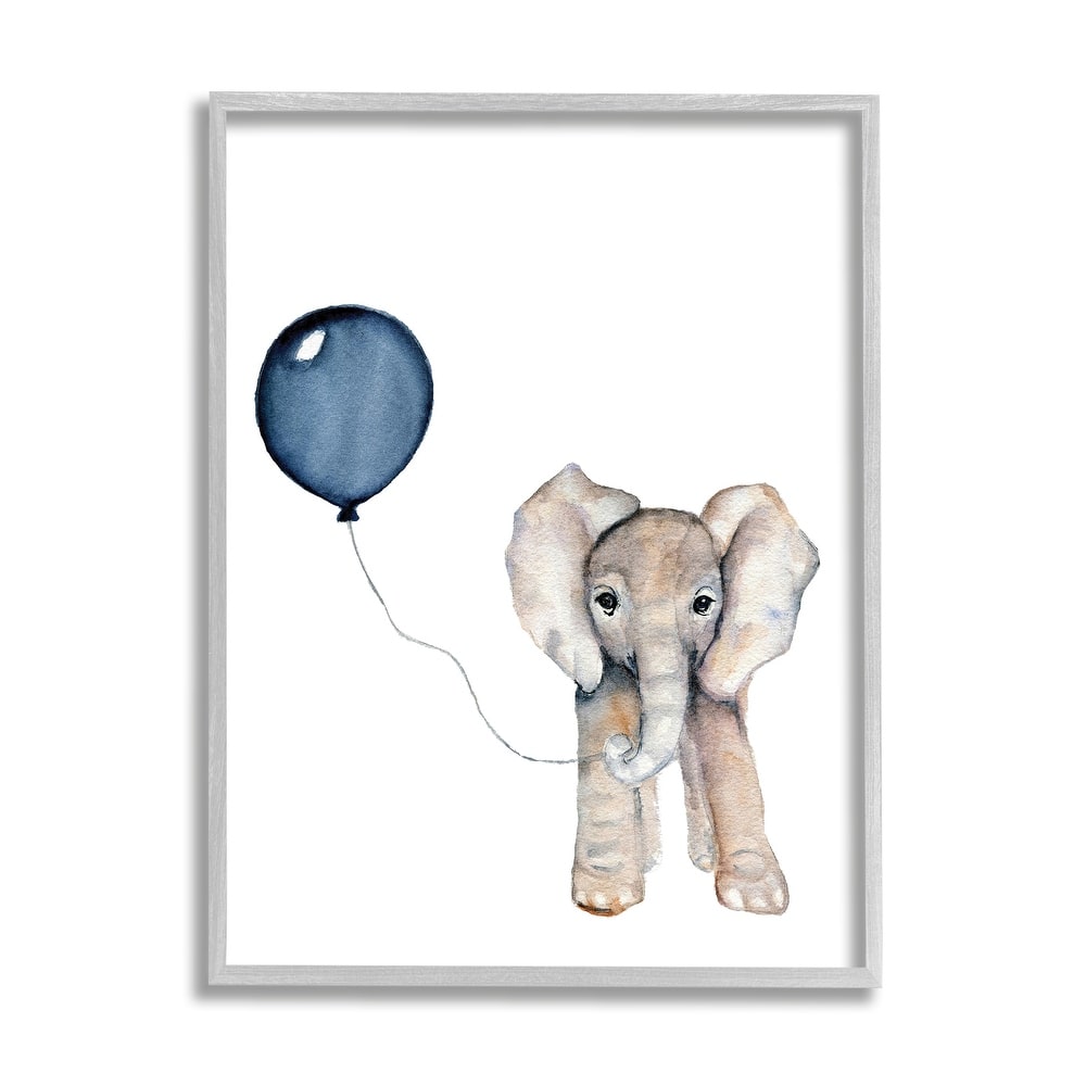 Stupell Baby Elephant with Blue Balloon Framed Giclee Texturized Art by Susan Knovich