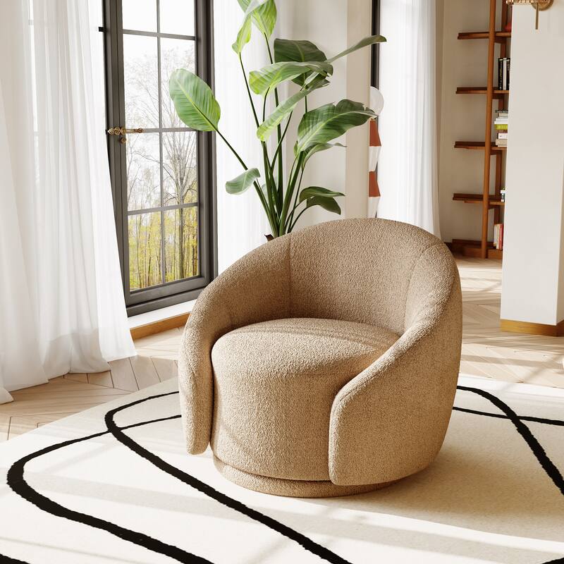 35" Wide Velvet/ Boucle Swivel Barrel Accent Chair