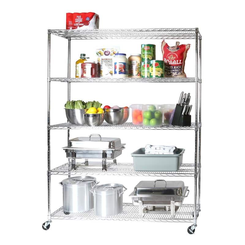 Seville Classics 60 in W x 18 in D x 75 in H UltraDurable Commercial-Grade 5-Tier Steel Wire Shelving with Wheels