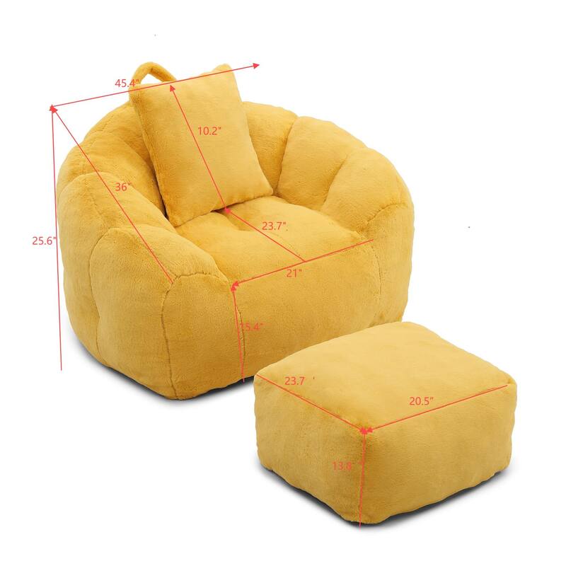 Faux Fur Bean Bag Chair with Ottoman, Giant Bean Bag Chairs for Adults, Shell-Shaped Lounge Floor Sofa with Filler