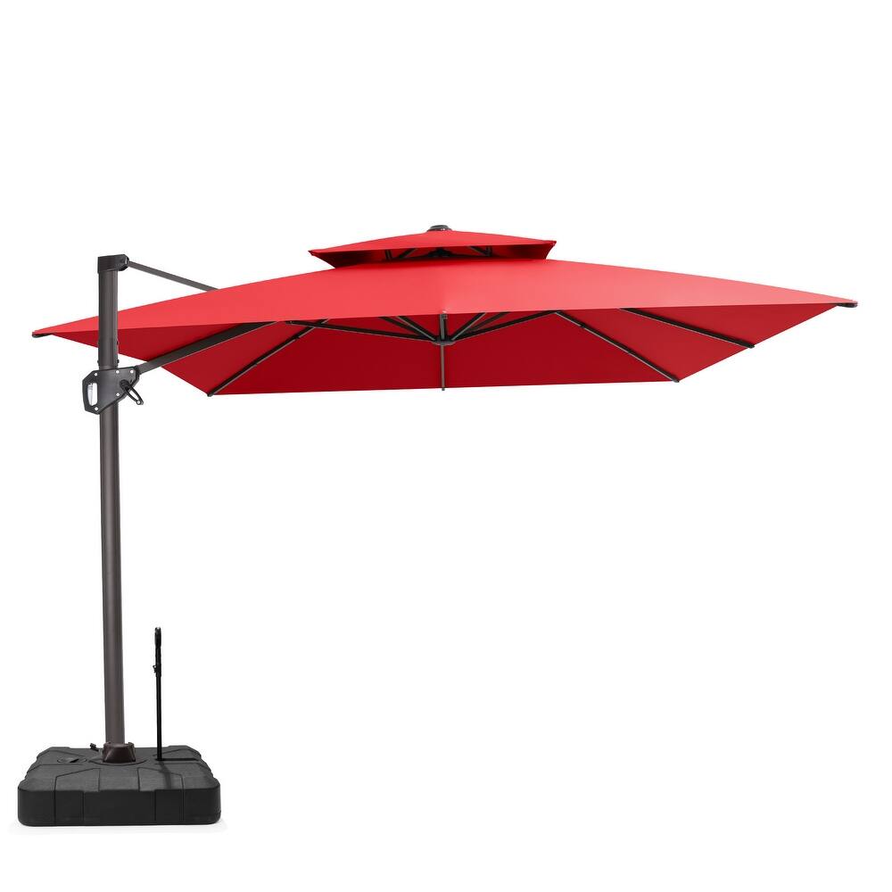VredHom Patio Outdoor 9 x 11 FT Double Top Aluminum Cantilever-Offset Umbrella with Rod Wheel Base