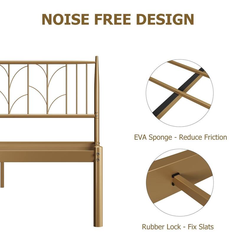 Platform Bed Frame with Wheat Head Headboard, Metal Mattress Foundation for Storage