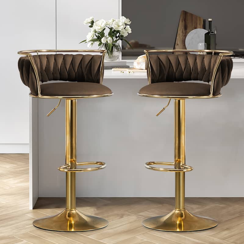 Modern Velvet Adjustable Swivel Bar Stools Set of 2 - Coffee