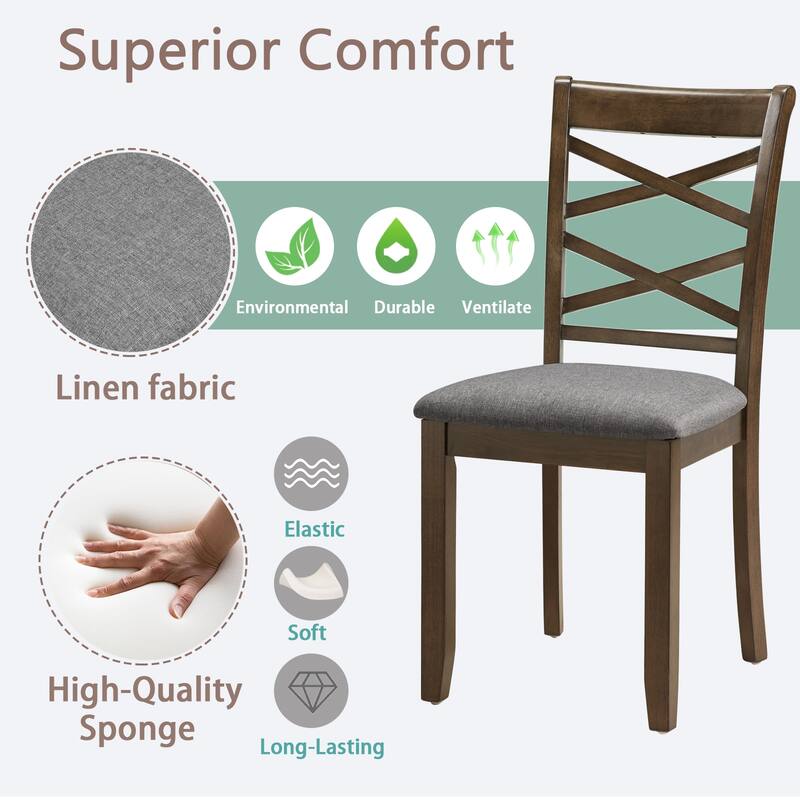 Wooden Dining Chairs Set of 4 with Linen Padded Seat