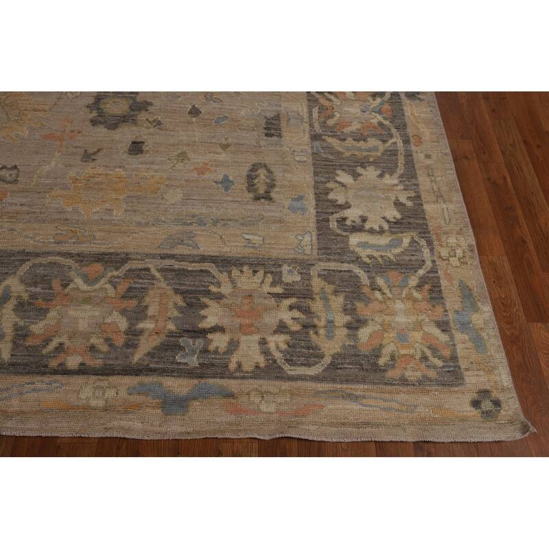 Beige Vegetable Dye Oushak Turkish Area Rug Hand-Knotted Wool Carpet - 9'4"x 11'10"
