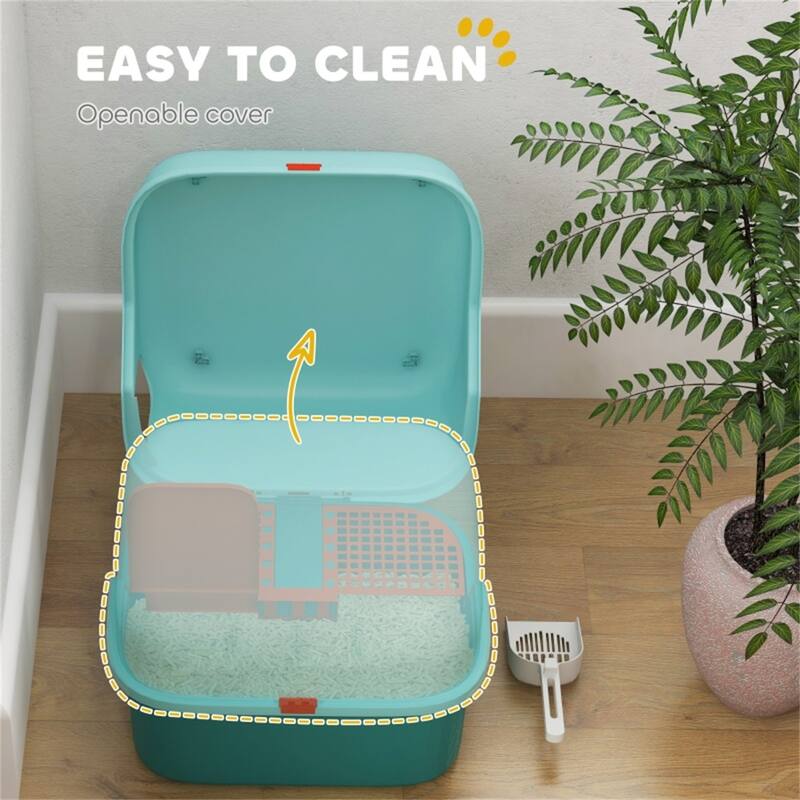 Fully Enclosed Cat Litter Box with Semi-Enclosed Design, Easy to Clean and Reduces Litter Tracking - 19.7" L x 19.7" W x 15.4" H
