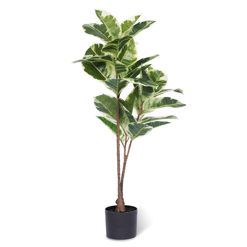 Artificial Rubber Tree Plant 43in Tall Faux Ficus Tree Potted Fake Tropical Decorative House Large Floor Artificial Plants