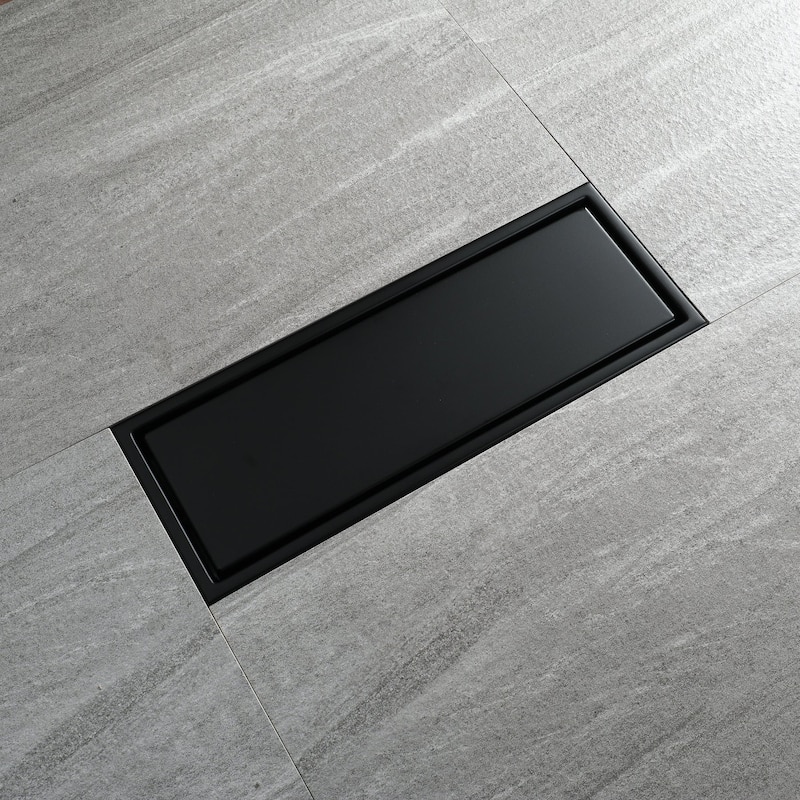 matte black 12 inch stainless material shower drain with ABS base - 11.8 x 4.4